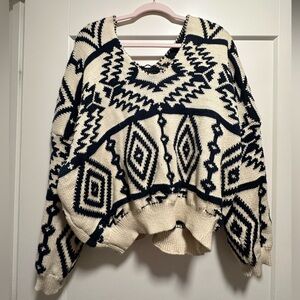 VICI Print Beige and Navy VNeck Sweater